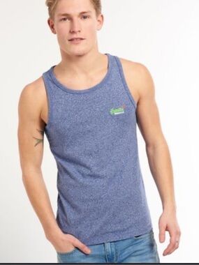 Superdry Navy Blue Embroidered Logo 100% Cotton Navy Blue Tank Top - Men's M